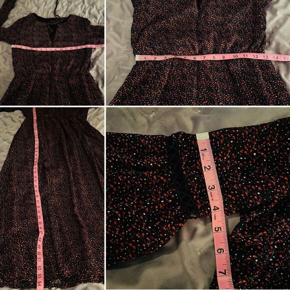 Romeo & Juliet Couture Peasant Sleeve Abstract Dot Print Maxi Dress Navy S - Picture 12 of 12